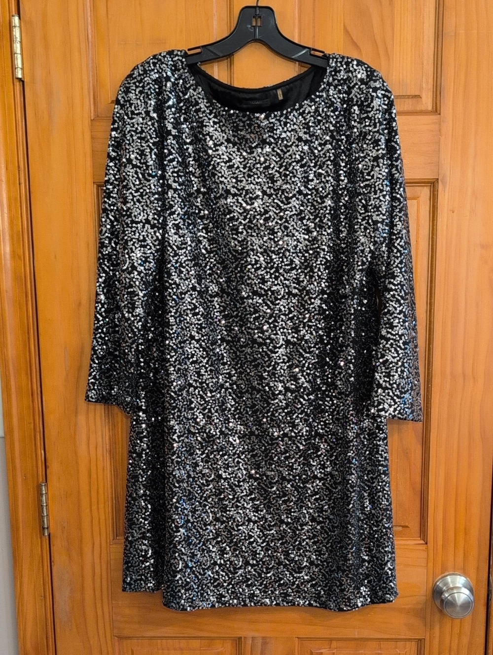 Tahari Sequin Shift Dress - Black